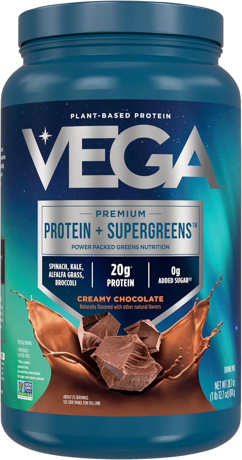 Protein + Supergreens - 20G Plant-Based Protein, Chocolate Flavor, 25 Servings, Enhanced with Real Greens & Vegetables, n Keto, 0G Added Sugar, Non-GMO, Gluten-Free, Dairy-Free, 1.8 lbs (Packaging May Vary)