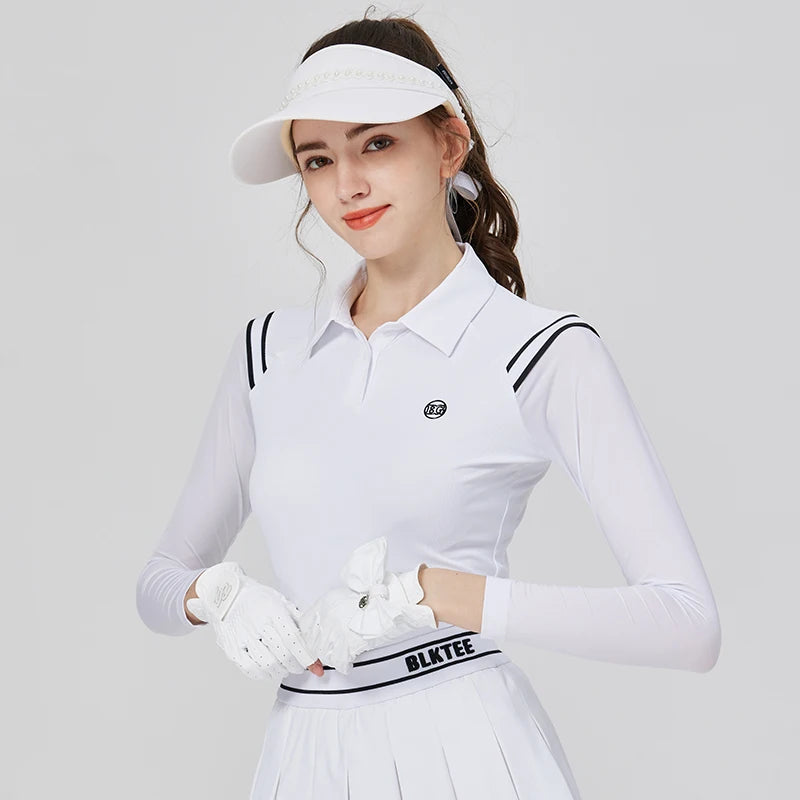 2025 New Blktee Golf Polo Shirts Women Long-Sleeved T-Shirt Ice Silk Sunscren Top Pleated Skirt High Waist Golf Skirts with Bag