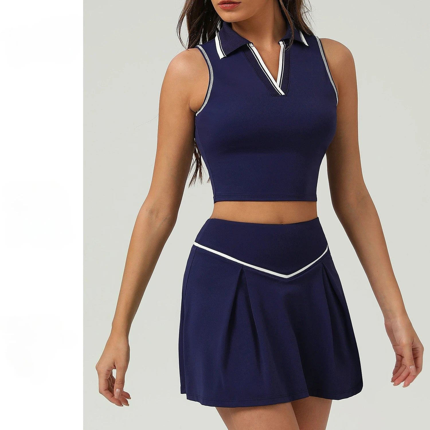 Two Pieces Yoga Sets Women Gym Crop Tops&Tennis Skirts Sports Suits Breathable Quick Dry Golf Suits Badminton Workout Clothing