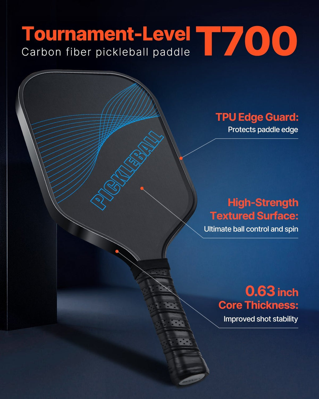 Pro Carbon Fiber Pickleball Paddle Honeycomb Core Racket For Adults Blue