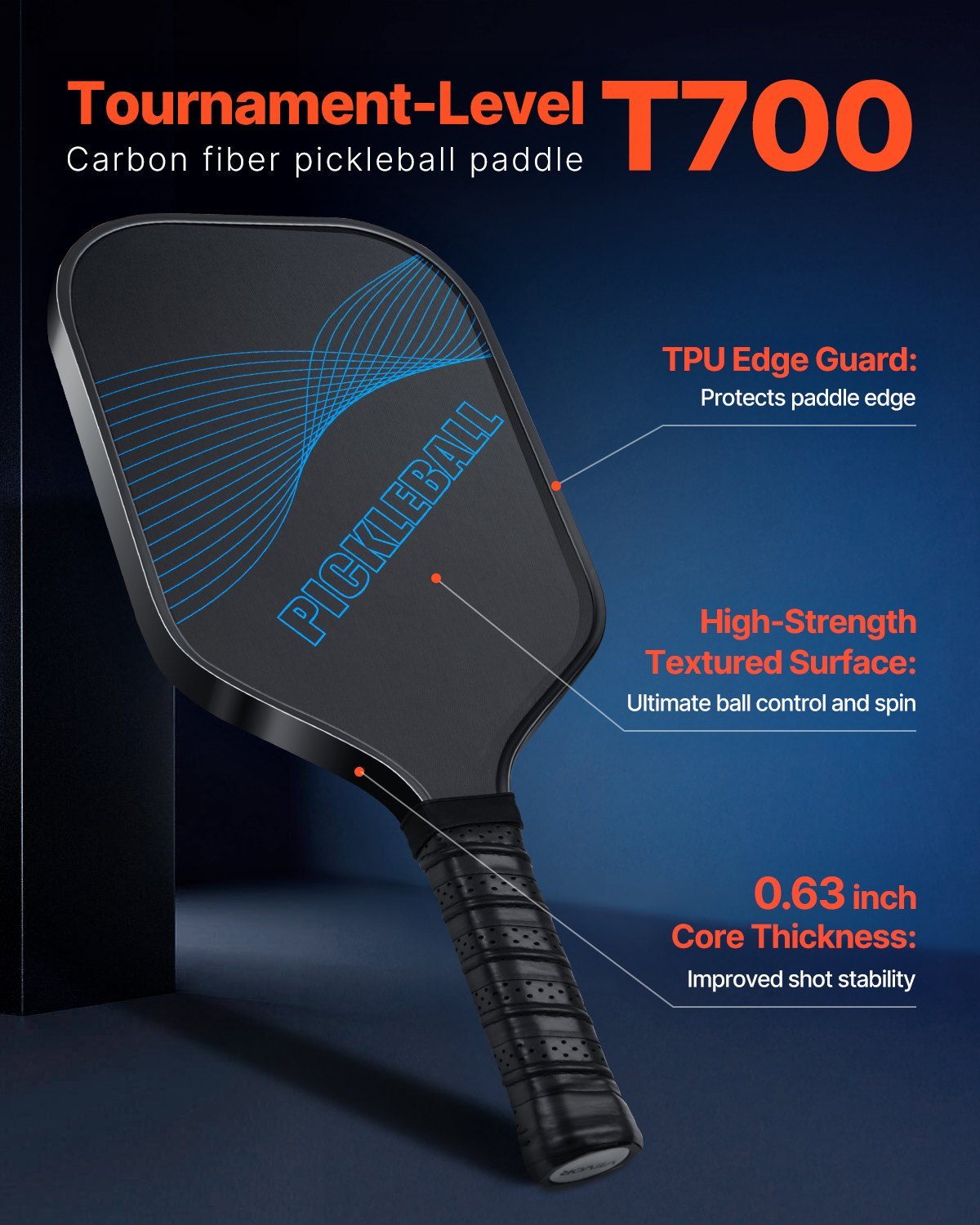 Pro Carbon Fiber Pickleball Paddle Honeycomb Core Racket For Adults Blue