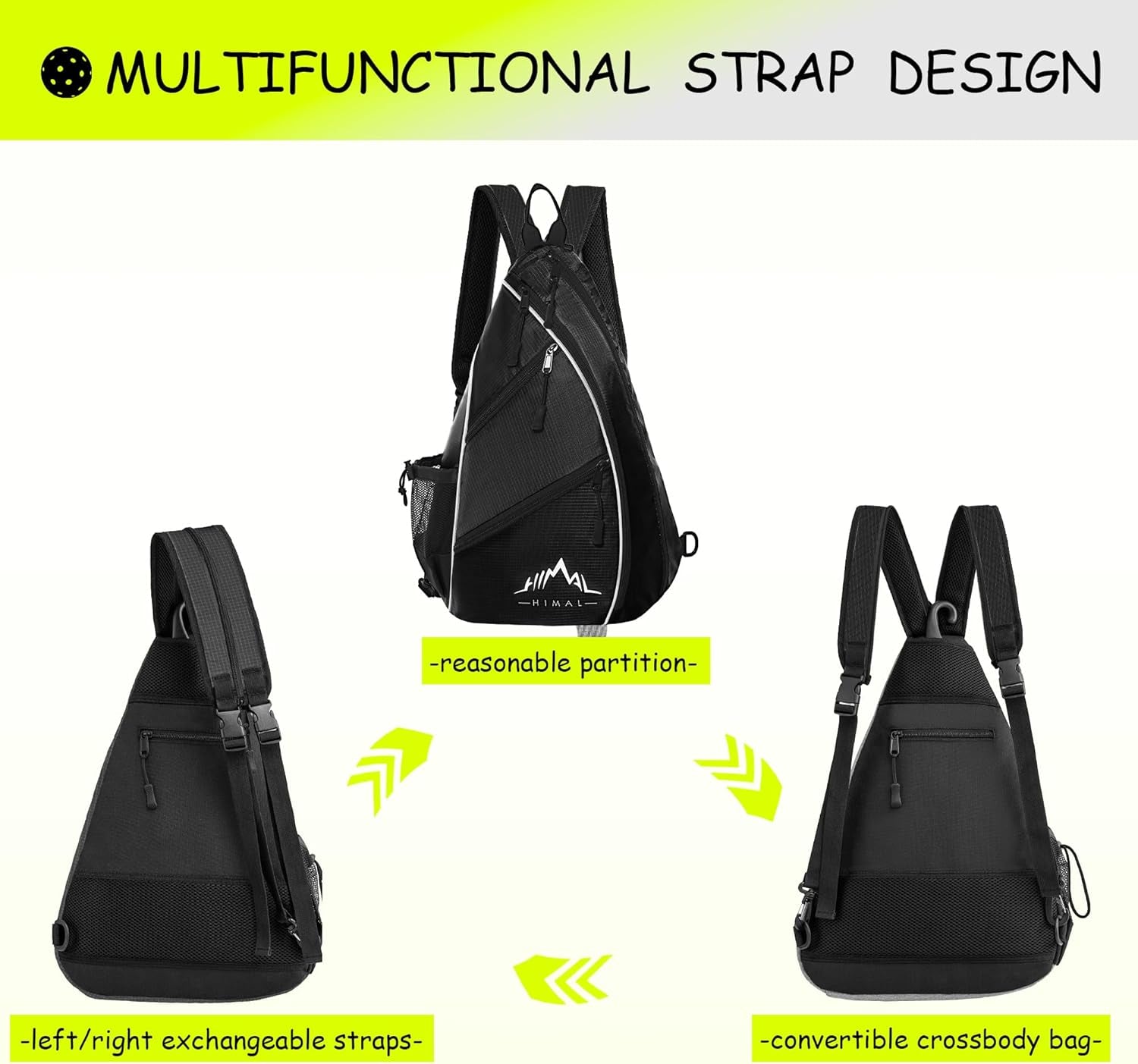 Adjustable Pickleball Backpack with Water Bottle Holder for Men and Women