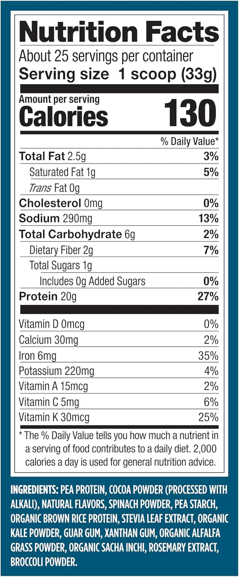 Protein + Supergreens - 20G Plant-Based Protein, Chocolate Flavor, 25 Servings, Enhanced with Real Greens & Vegetables, n Keto, 0G Added Sugar, Non-GMO, Gluten-Free, Dairy-Free, 1.8 lbs (Packaging May Vary)