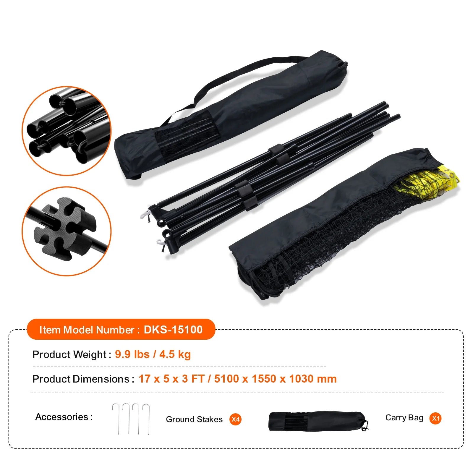 Multi-Sport Net Set, Adjustable Height for Badminton, Pickleball, and Tennis, 17Ft Width, Foldable and Portable Design with Poles, Base, and Travel Bag, Ideal for Family Fun