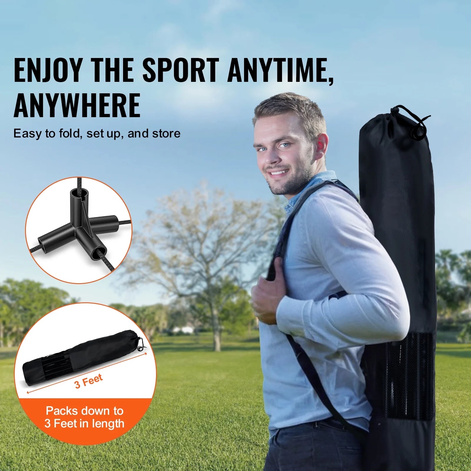 Multi-Sport Net Set, Adjustable Height for Badminton, Pickleball, and Tennis, 17Ft Width, Foldable and Portable Design with Poles, Base, and Travel Bag, Ideal for Family Fun