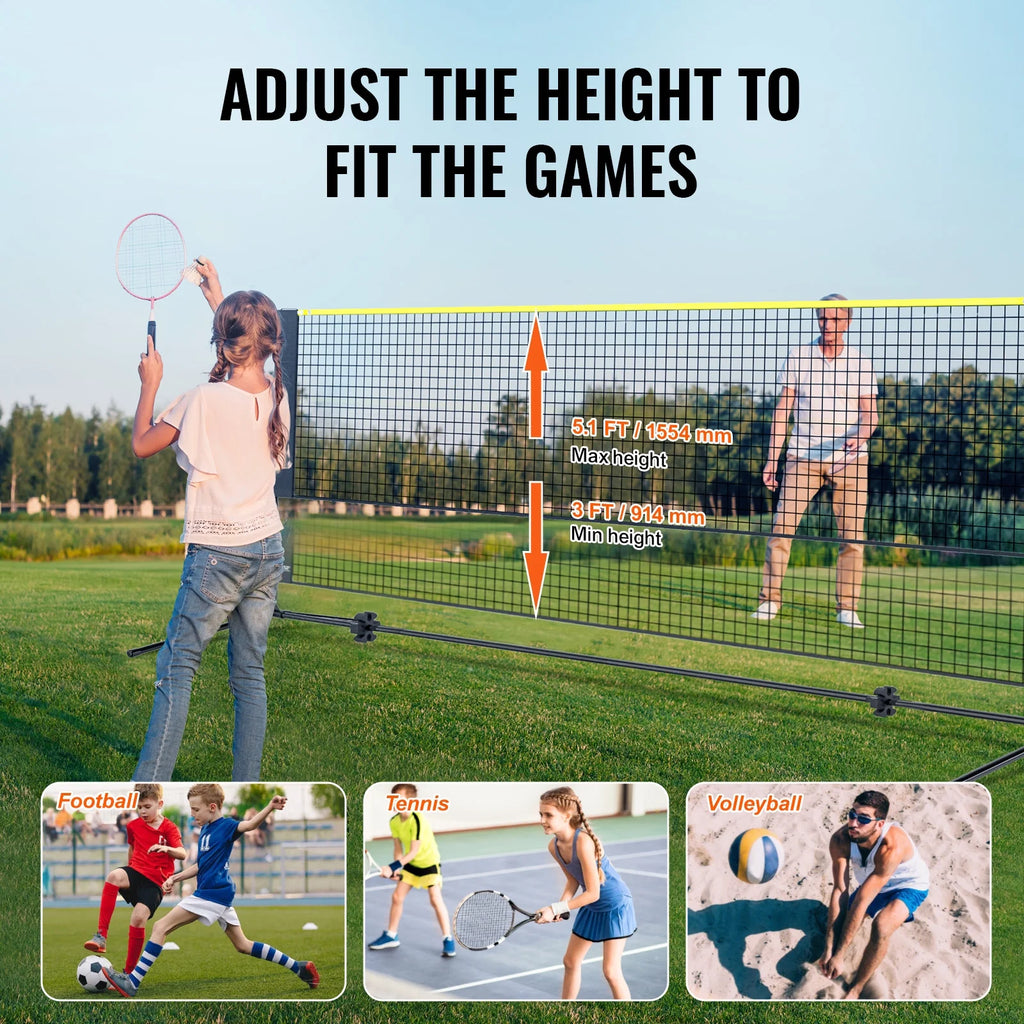 Multi-Sport Net Set, Adjustable Height for Badminton, Pickleball, and Tennis, 17Ft Width, Foldable and Portable Design with Poles, Base, and Travel Bag, Ideal for Family Fun