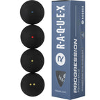 Raquex Progression Squash Balls, 4-Speed Mixed Tube (Red, Blue, Yellow, Double Yellow), WSF Approved