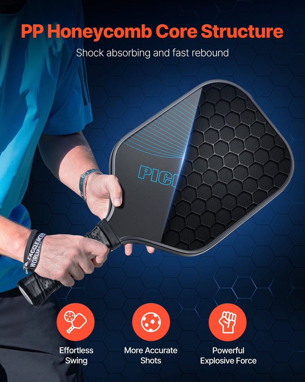 Pro Carbon Fiber Pickleball Paddle Honeycomb Core Racket For Adults Blue