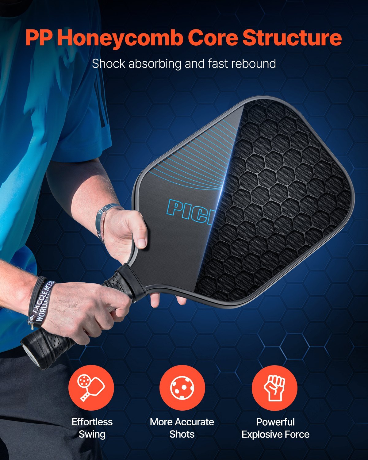 Pro Carbon Fiber Pickleball Paddle Honeycomb Core Racket For Adults Blue