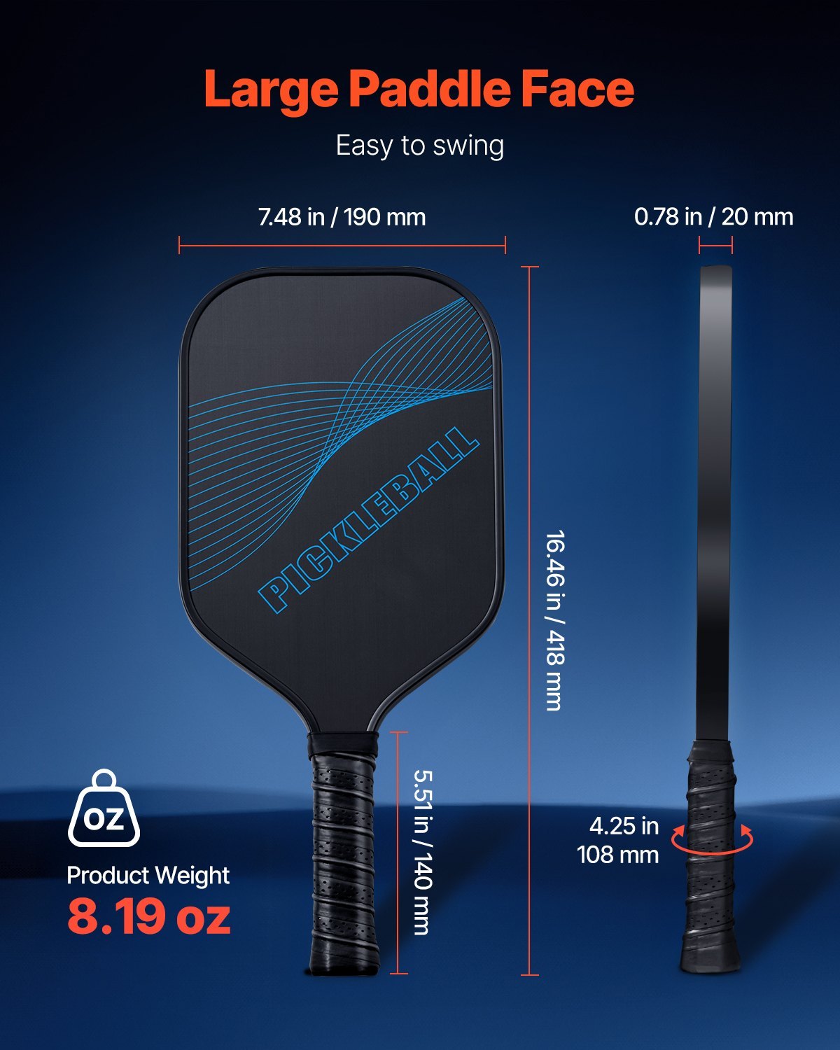 Pro Carbon Fiber Pickleball Paddle Honeycomb Core Racket For Adults Blue