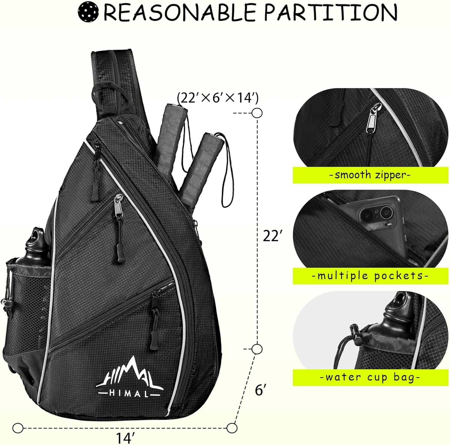 Adjustable Pickleball Backpack with Water Bottle Holder for Men and Women