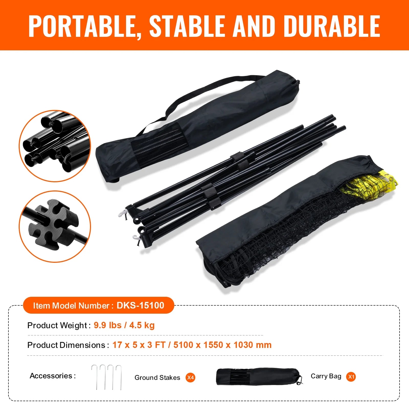 Multi-Sport Net Set, Adjustable Height for Badminton, Pickleball, and Tennis, 17Ft Width, Foldable and Portable Design with Poles, Base, and Travel Bag, Ideal for Family Fun