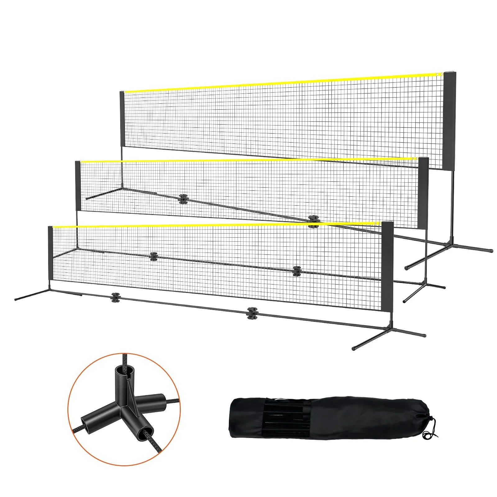 Multi-Sport Net Set, Adjustable Height for Badminton, Pickleball, and Tennis, 17Ft Width, Foldable and Portable Design with Poles, Base, and Travel Bag, Ideal for Family Fun