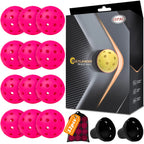 LUCYLANKER 40-Hole Outdoor Pickleball Balls, High Bounce, 12-Pack (Pink)