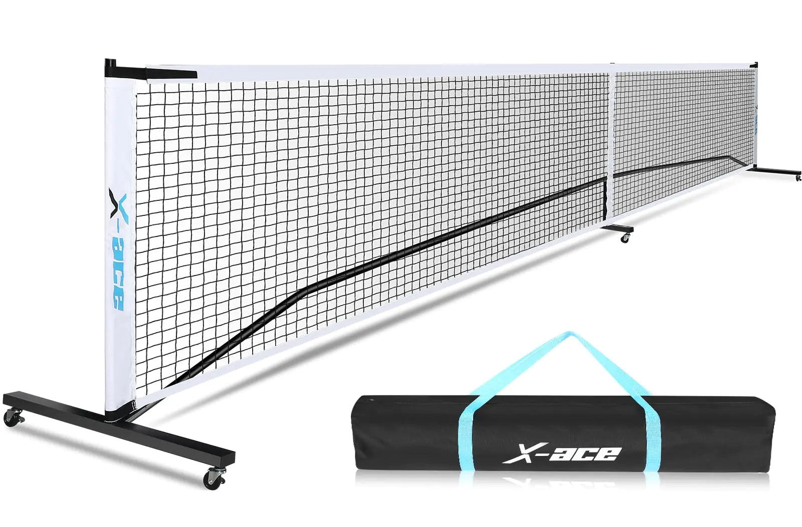 X-ACE 22FT Portable Pickleball Net Set with Wheels, Regulation Size, Matte Steel Frame