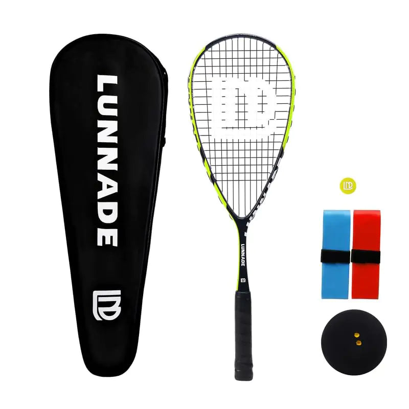 LUNNADE Carbon Squash Racket Lightweight Tear Drop Squash Racquet with Ball Overgrip Damper and Bag