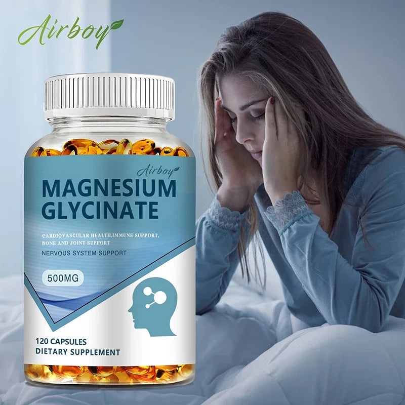 Magnesium Glycinate - Nerves System, Improve Mood Nervous, Muscles Recovery, Heart Health, Sleep Quality Support