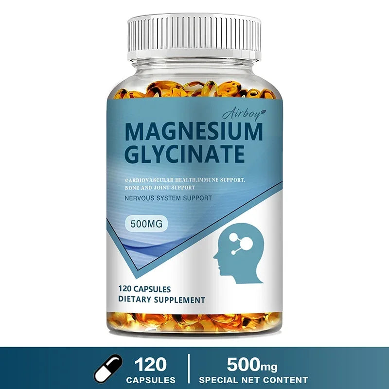 Magnesium Glycinate - Nerves System, Improve Mood Nervous, Muscles Recovery, Heart Health, Sleep Quality Support