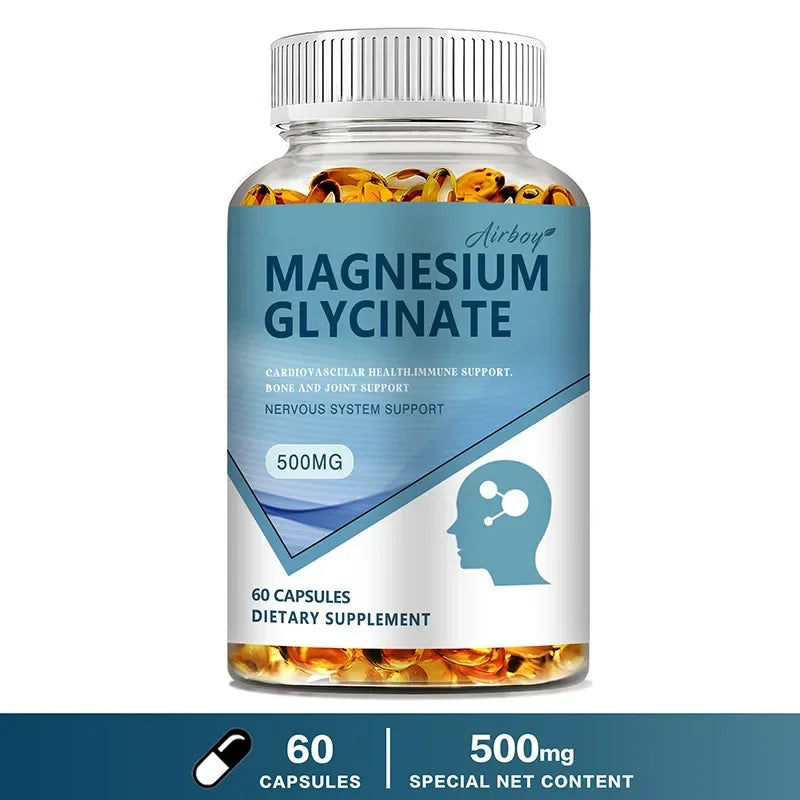 Magnesium Glycinate - Nerves System, Improve Mood Nervous, Muscles Recovery, Heart Health, Sleep Quality Support