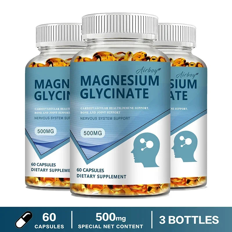 Magnesium Glycinate - Nerves System, Improve Mood Nervous, Muscles Recovery, Heart Health, Sleep Quality Support