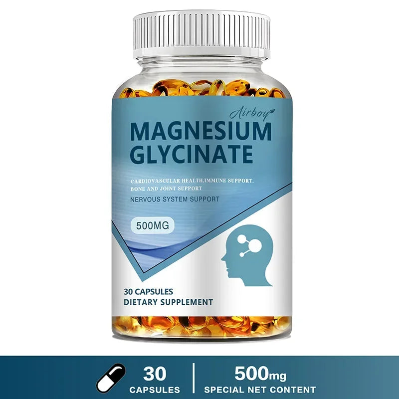Magnesium Glycinate - Nerves System, Improve Mood Nervous, Muscles Recovery, Heart Health, Sleep Quality Support