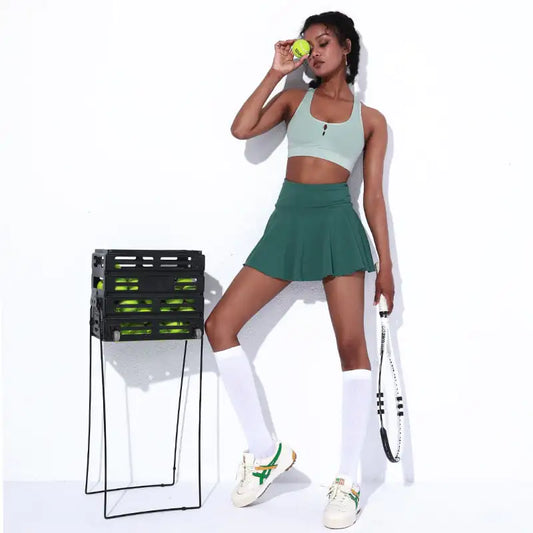 Nude Pleated Two-Piece Sports Tennis Skirt