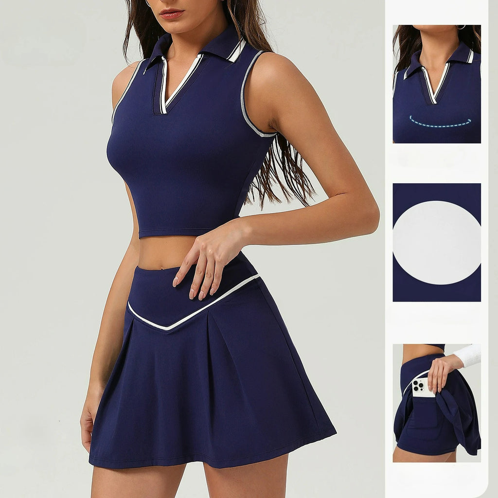 Two Pieces Yoga Sets Women Gym Crop Tops&Tennis Skirts Sports Suits Breathable Quick Dry Golf Suits Badminton Workout Clothing