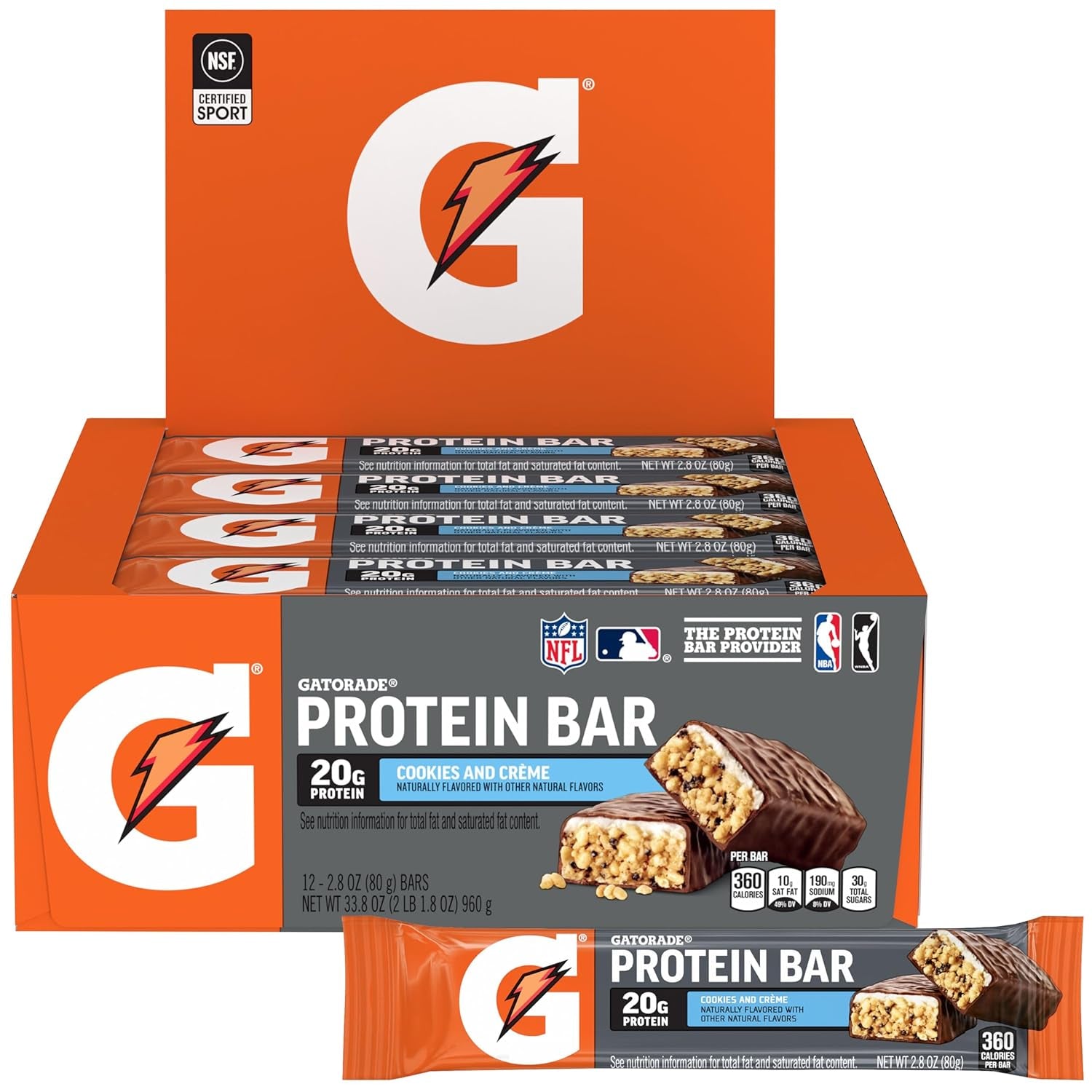 Whey Protein Bars, Cookies & Crème Flavor, 2.8 Oz (Pack of 12, 20G Protein per Bar)