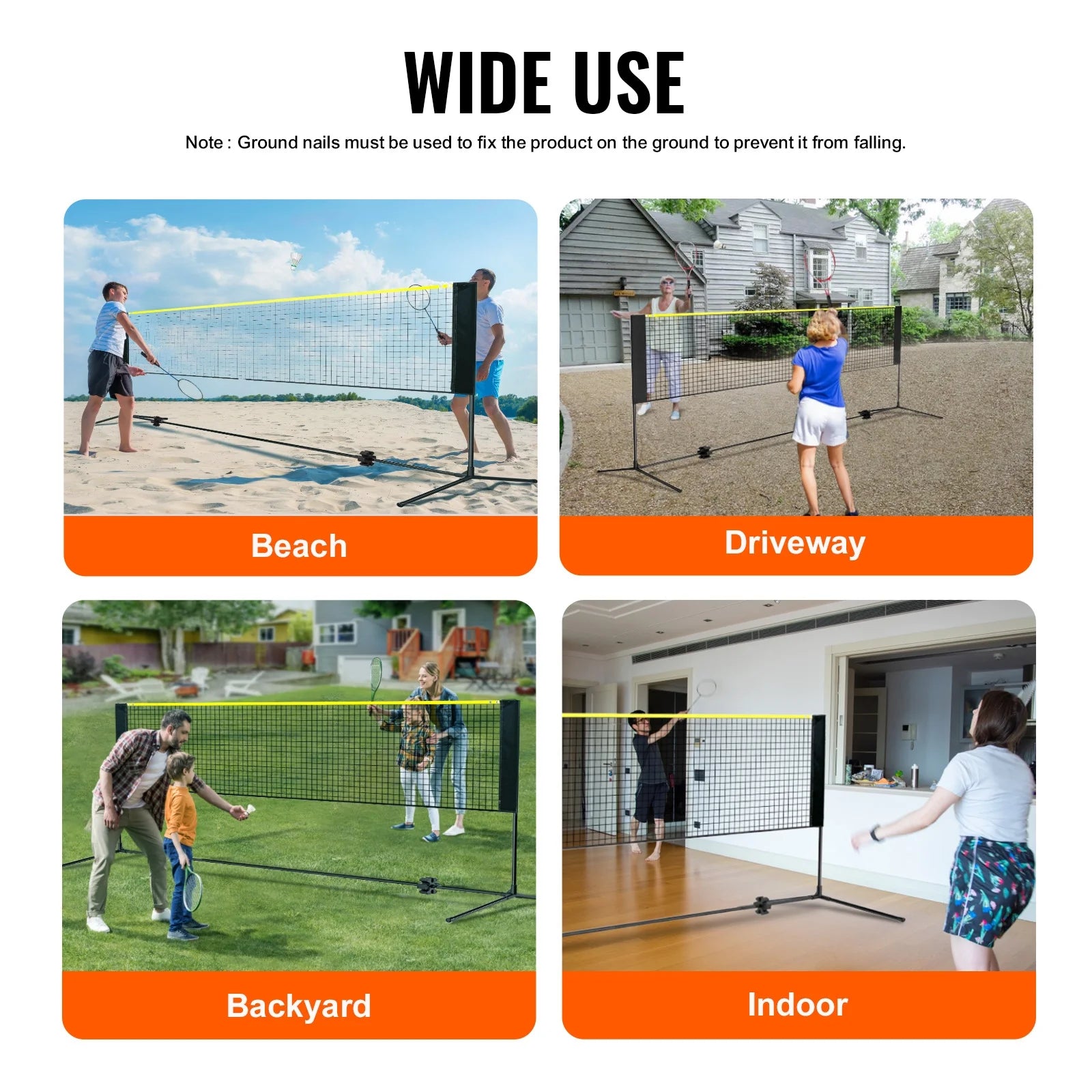Multi-Sport Net Set, Adjustable Height for Badminton, Pickleball, and Tennis, 17Ft Width, Foldable and Portable Design with Poles, Base, and Travel Bag, Ideal for Family Fun