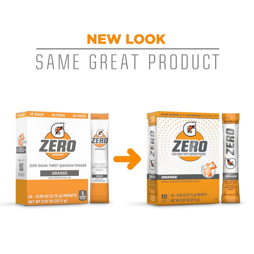 G Zero Electrolyte Powder Drink Mix Packets, Orange Flavor, Sugar-Free Hydration, 120 Count