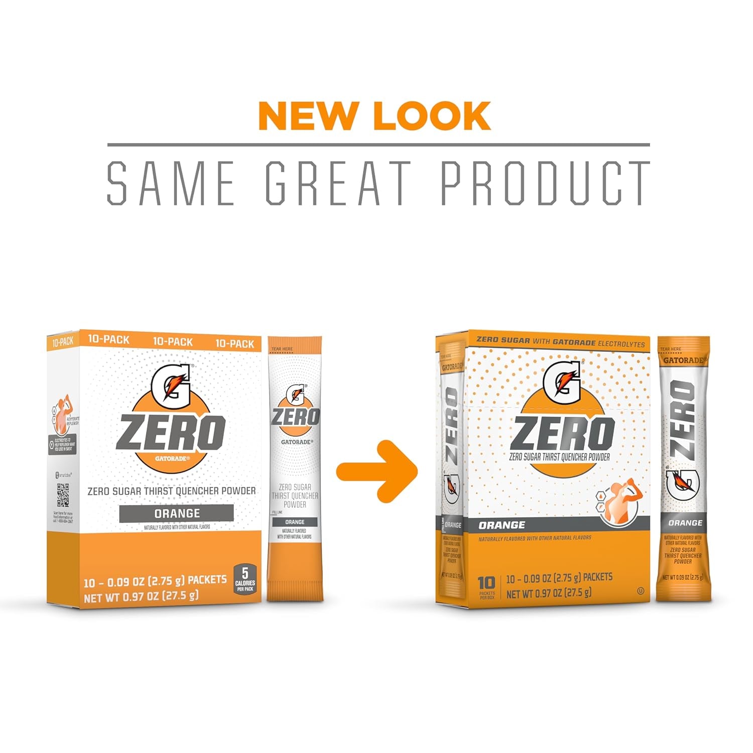 G Zero Electrolyte Powder Drink Mix Packets, Orange Flavor, Sugar-Free Hydration, 120 Count