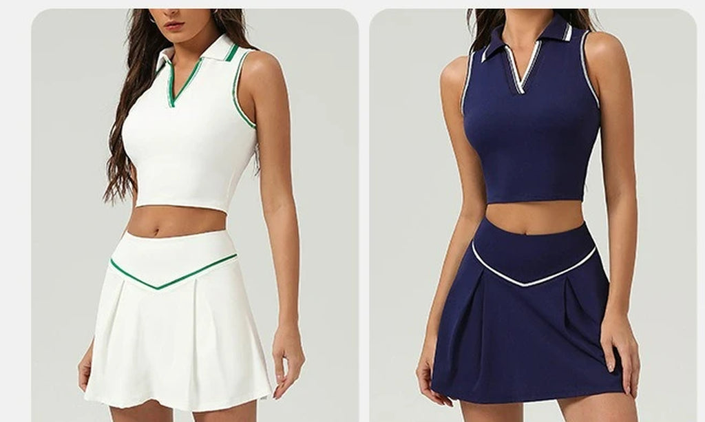 Two Pieces Yoga Sets Women Gym Crop Tops&Tennis Skirts Sports Suits Breathable Quick Dry Golf Suits Badminton Workout Clothing