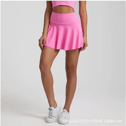 Nude Pleated Two-Piece Sports Tennis Skirt